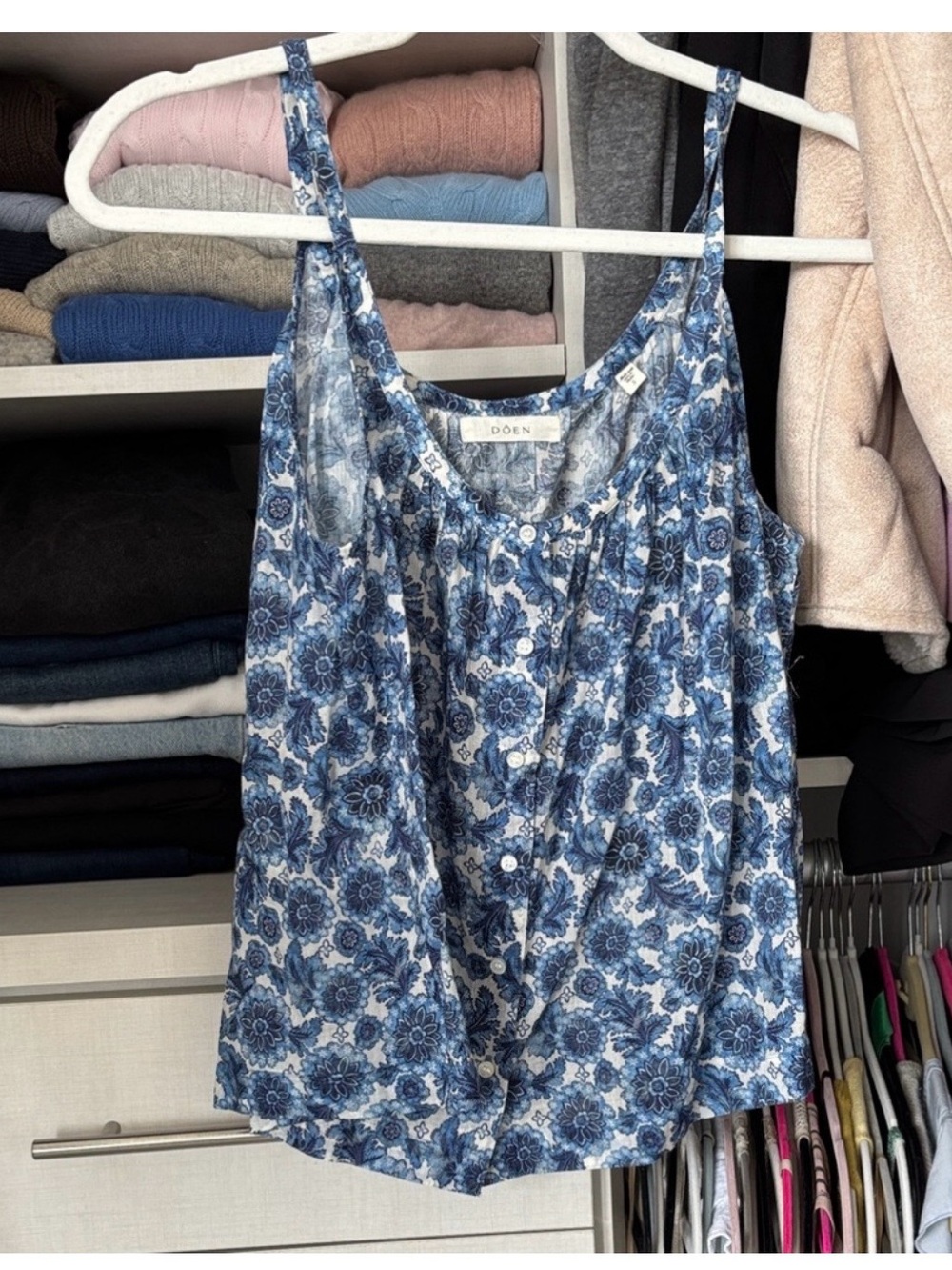 Doen Blue Floral Button-Front Camisole